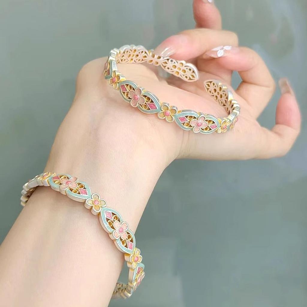 Palace Enamel Silver Bracelet White Copper Thick Solid Four-Leaf Clover Bracelet