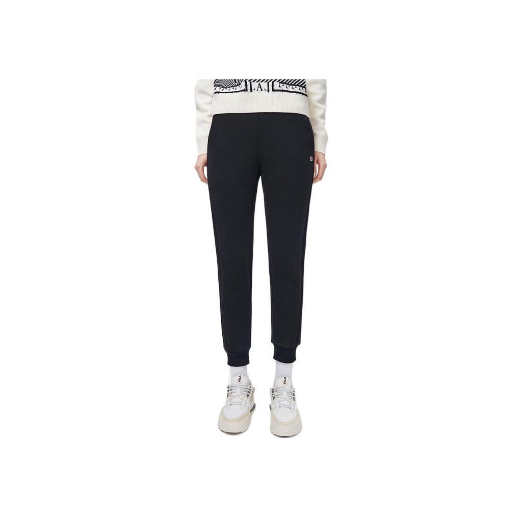 Fila Solid Color Logo Drawstring Cuffed Casual Pants Women Bottoms Black F11W318608F-BK