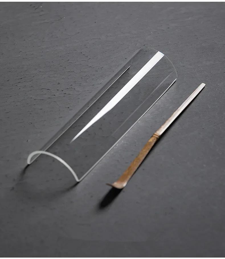 

Transparent Glass Tea Spoon Bamboo Tea Stick Spoon Two-Piece Set Household Tea Holder Kung Fu Utensils