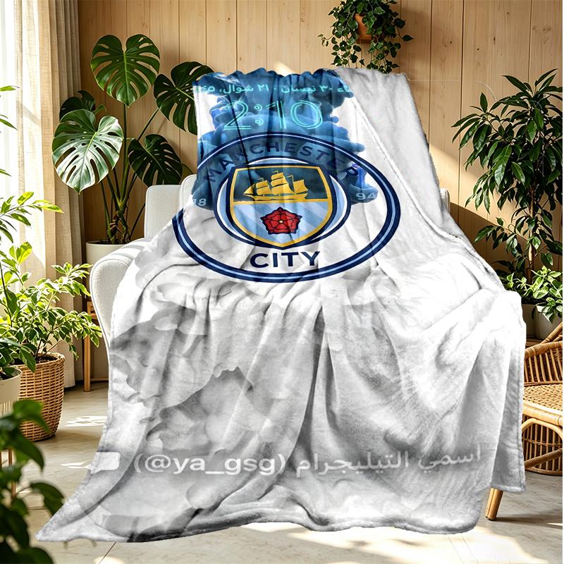 Manchester City FC Pattern Blanket for Home Decoration, Bed, Sofa, Car Travel, Camping, Suitable for All Seasons, Birthday Christmas Gift
