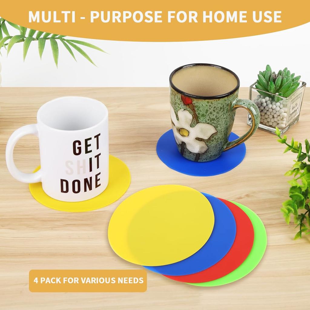 4-Pack Silicone Jar Opener Gripper Pads, 5 Inch Round Non-Slip Bottle Lid Opener for Easy Opening, Heat-Resistant Cup Coasters, Food-Grade Silicone,