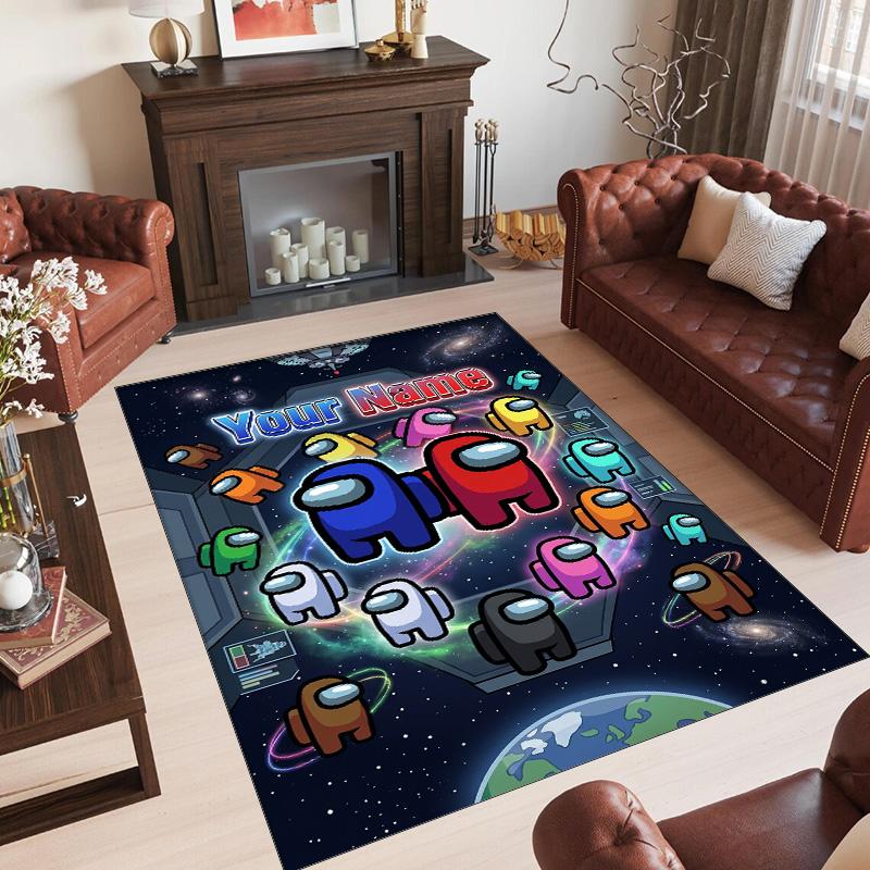 Personalized Crystal Velvet Carpet Custom Name Text,Among Us Anti Slip Area Rug For Home Decoration