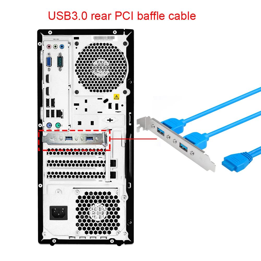 20-Pin Header Cable High Speed USB 3.0 Back Panel Expansion Bracket 2 Ports Motherboard 5Gbps Data Extension Cable