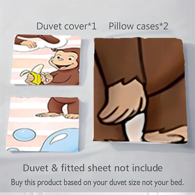 3pcs Curious George Monkey Bedding Set-Perfect for Bedroom, Guest Room, Living Room, Hotel Decor | Ideal Gift for Fans, Travelers, Daily Use