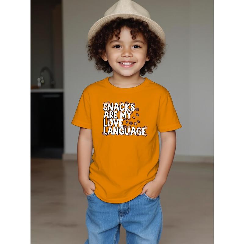 European Size Funny Letter Print Short Sleeved T Shirt Breathable Round Neck Summer Top for Boys Casual Wear for Children