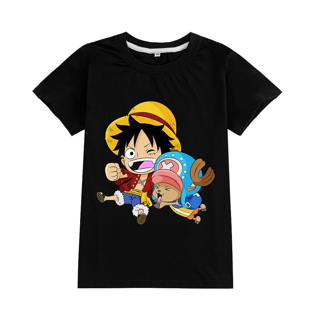 A904 Kids Boys Girls One Piece Luffy Print Short Sleeves T-shirt Top 100cm