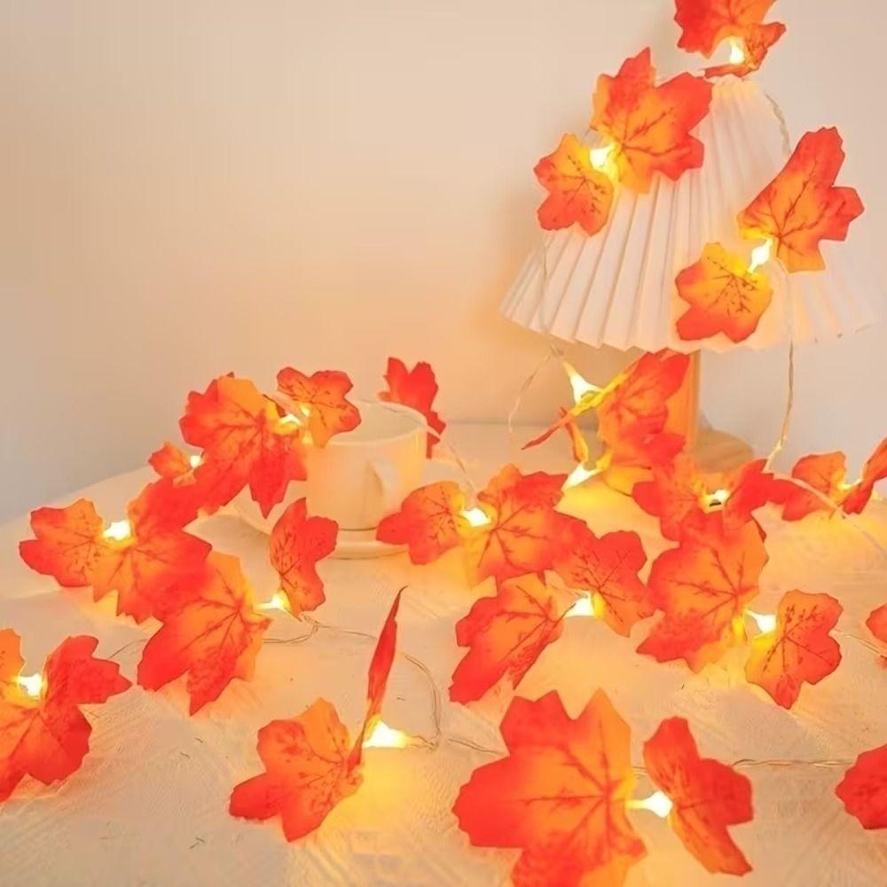 Artificial Maple Leaf LED String Lights Red Leaf Design Fall String Lights Decor Halloween Decor
