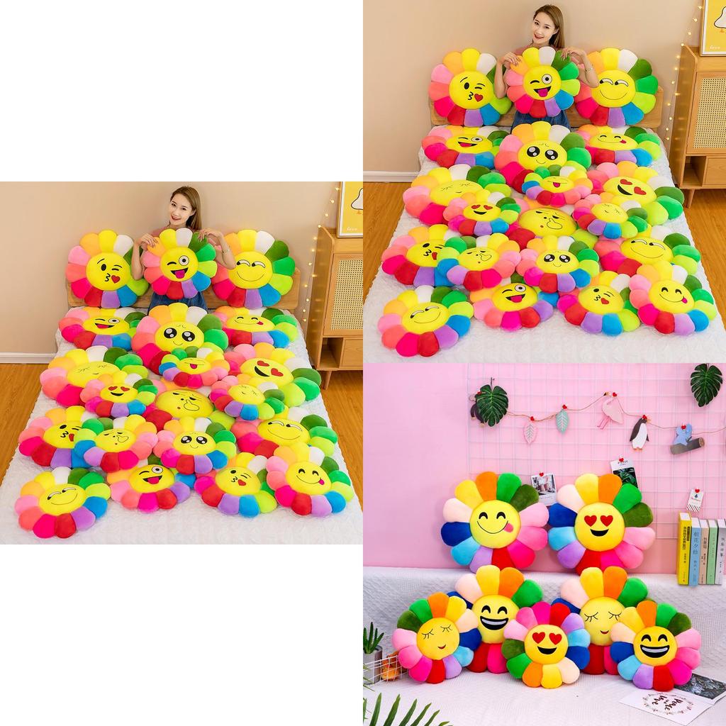 Colorful Sunflower Plush Cushion Smiley Face Pillow Ultra-soft Short Plush Pp Cotton