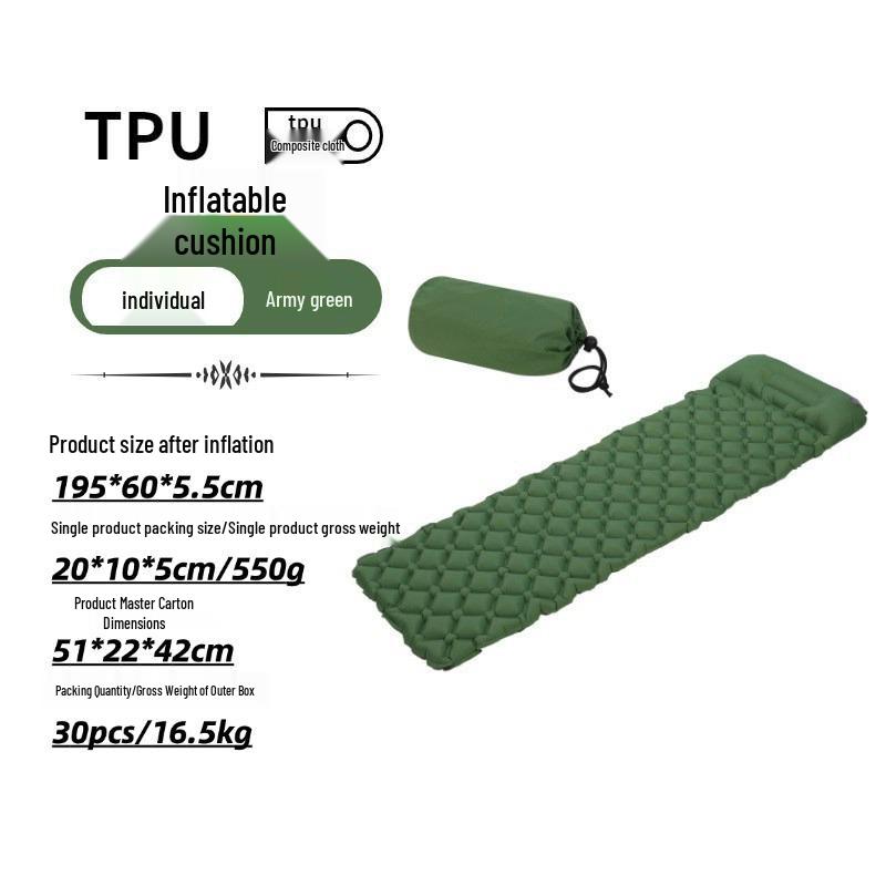 Colchoneta inflable para dormir TPU para una persona: Colchón Portátil, Impermeable, de Alta Elasticidad para Acampada al Aire Libre.