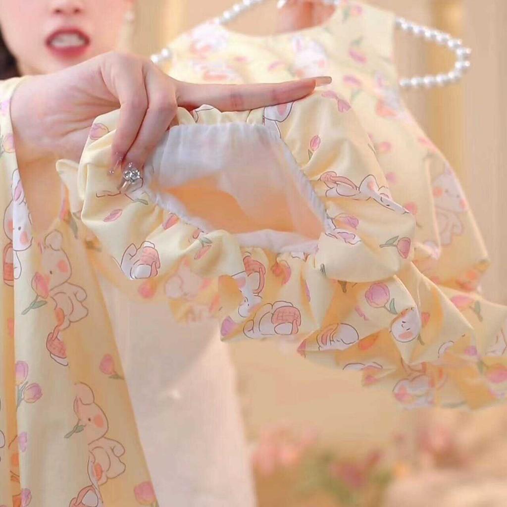 Trendy Cartoon Style Baby Girls Sleeveless Yellow Bunny Outfit Summer Set