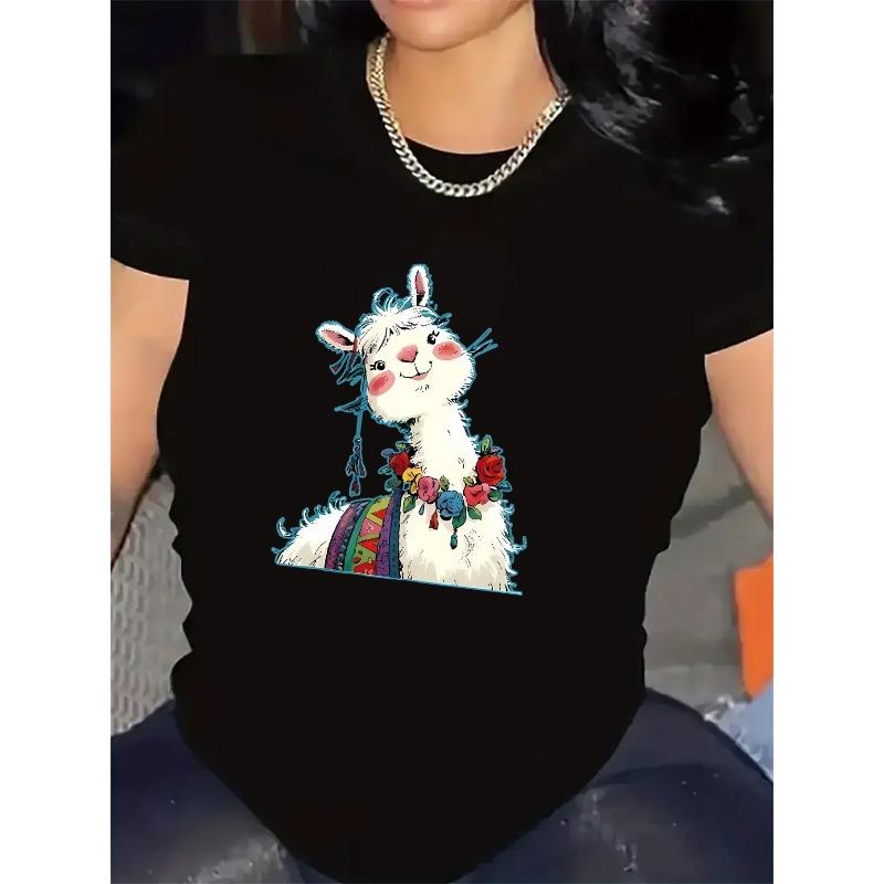 Short Sleeve T-Shirt for Women with White Design, Made of Cotton Fabric, Lightweight and Durable, Perfect for Casual Wear At Home or Restaurant