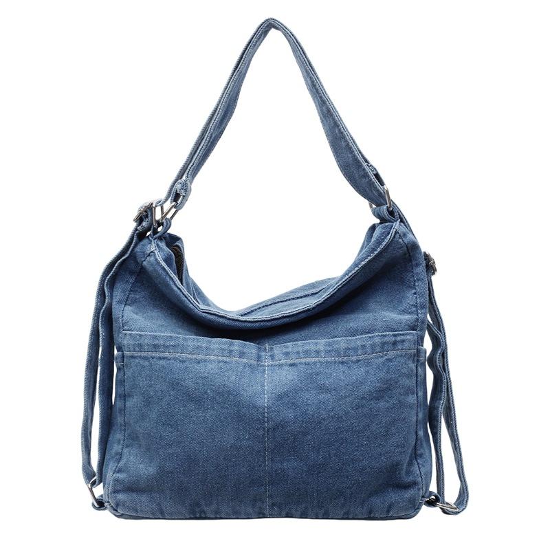 Ins Minimalistische Denim-Einschulter-Umhängetasche für Damen, Große Kapazität Retro Koreanische Version, Nischen-Canvas Lässige Pendeltasche
