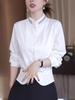 Women's 2025 Autumn White French Shirt: Elegant, Slimming, Waist-Cinching, Casual Stand-Up Collar Top