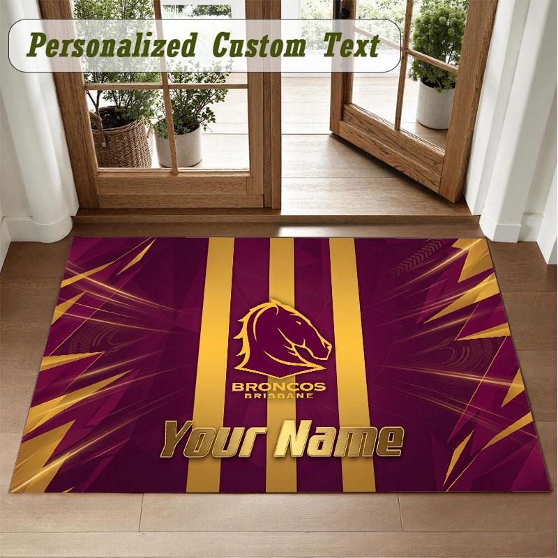 Crystal Velvet Square Rug Custom NameBrisbane Broncos Pattern Non Slip Home Floor Decor Rug