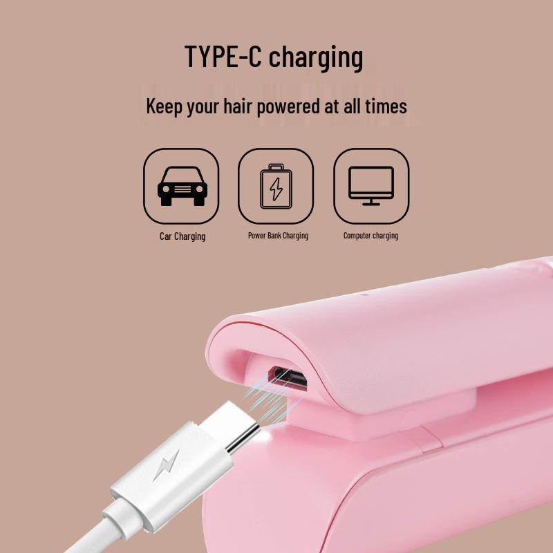 Wireless USB Rechargeable Hair Straightener for Men & Women, Dual-Use for Straight & Curly Hair with Bang Styling, Portable Design.