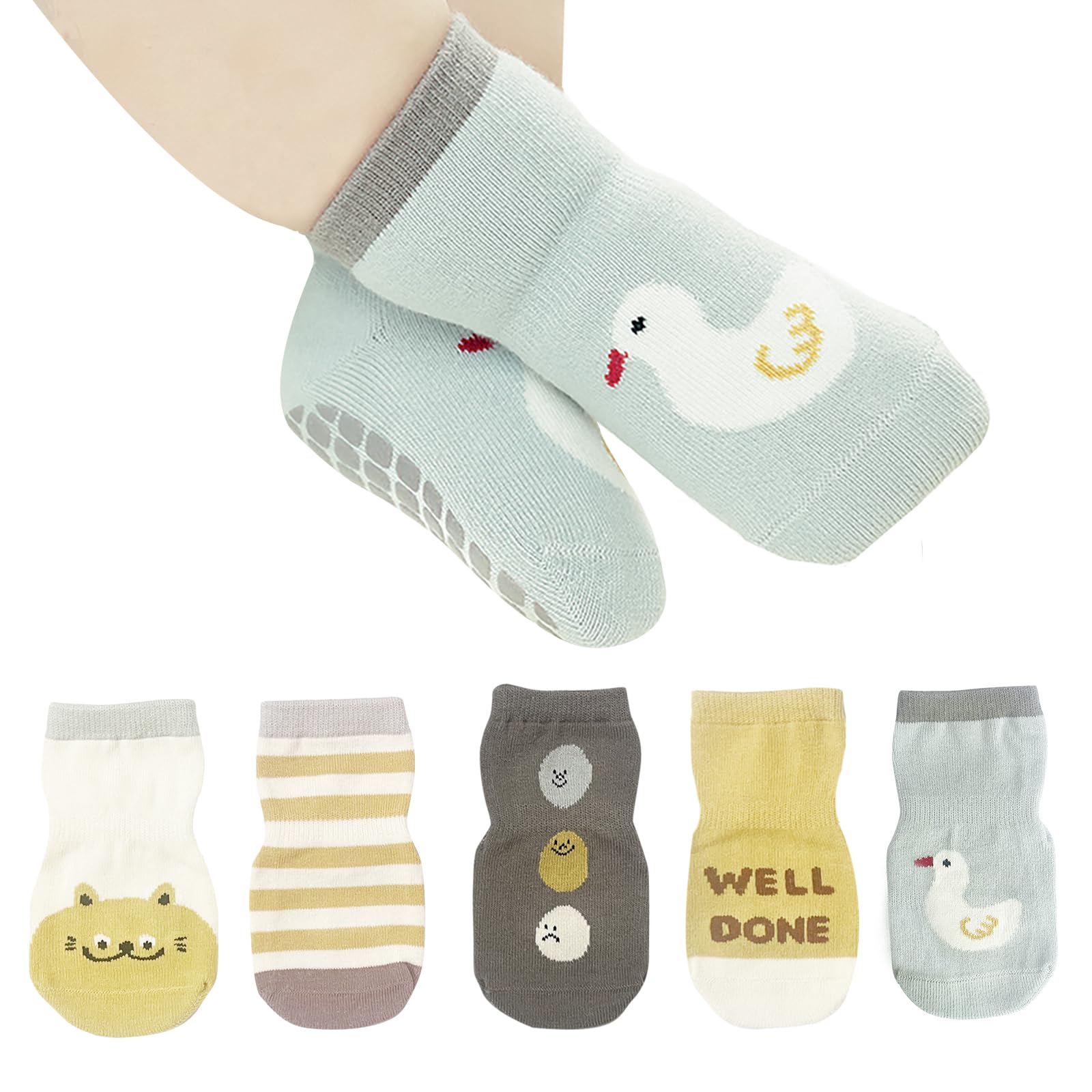 

HOOMCOOM Baby Soft Ages Newborn to 12 Set of Yellow Socks, Cotton, Non-Slip, Spring, Summer, Autumn, Winter, Months, 5,