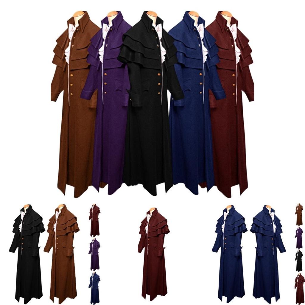 Vintage Men's Gothic Trench Coat For Cosplay And Halloween Costume
