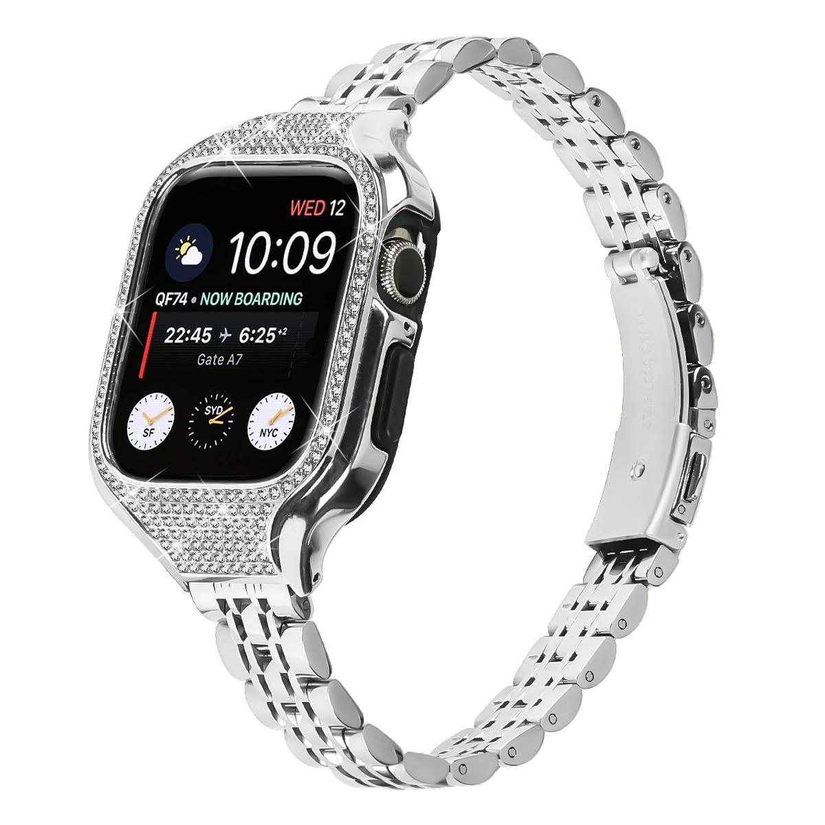 

Bulk Purchasing Metal Band with Watch Case For Apple Watch Series 9 8 7 41mm , 7-Bead Silver Stainless Steel Watch Strap A