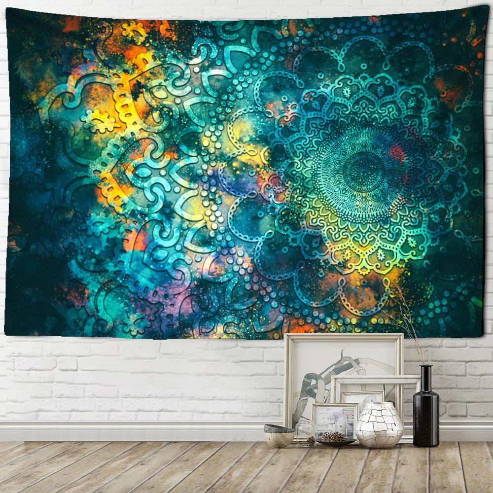 Colorful Starry Sky Mandala Tapestry Wall Hanging Bohemian Style Psychedelic Witchcraft Art Home Decor