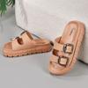 Sommer Dicke Sohle Hausschuhe,Damen Mode Schnalle Flache Sandalen,Runde Zehe Offene Zehe Strandschuhe