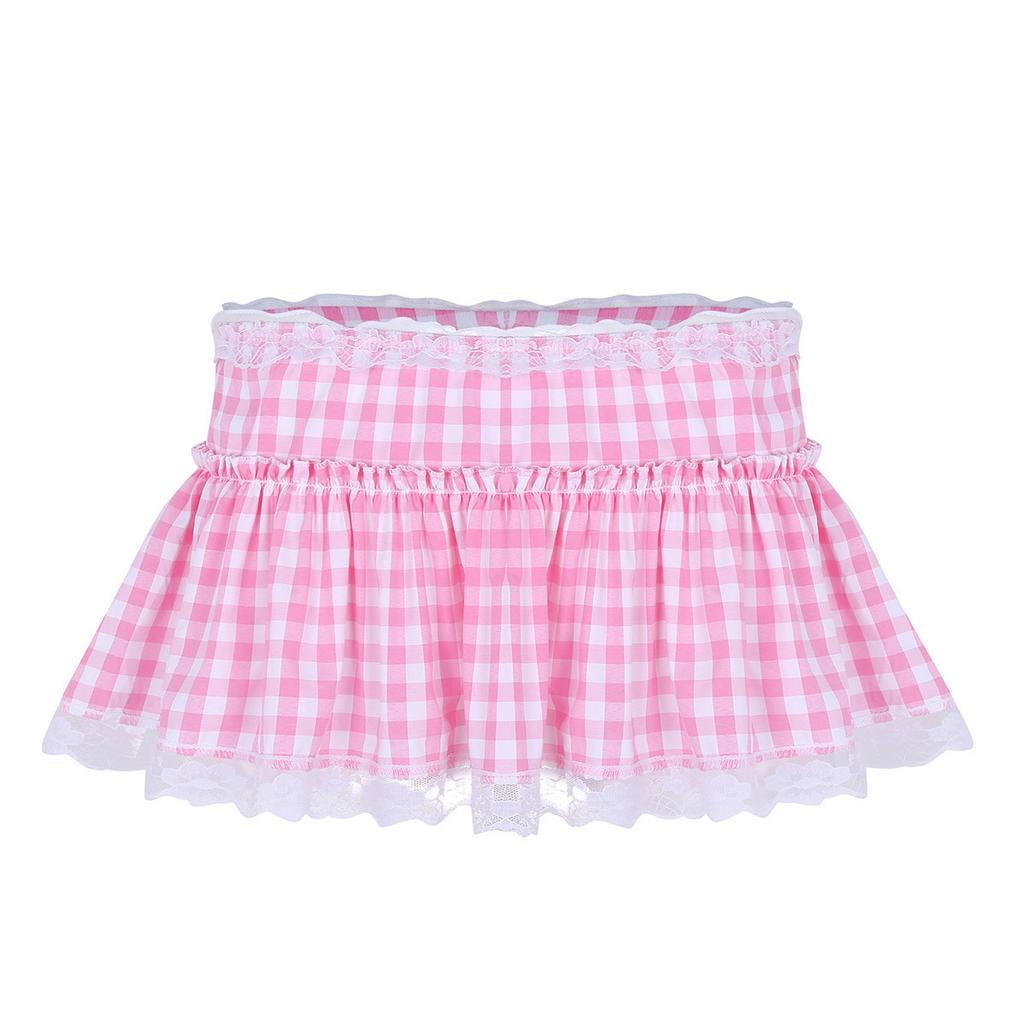Adult Men Women Short Skirts Lace Hem Pleated Mini Skirt Sissy Underwear Sleepwear