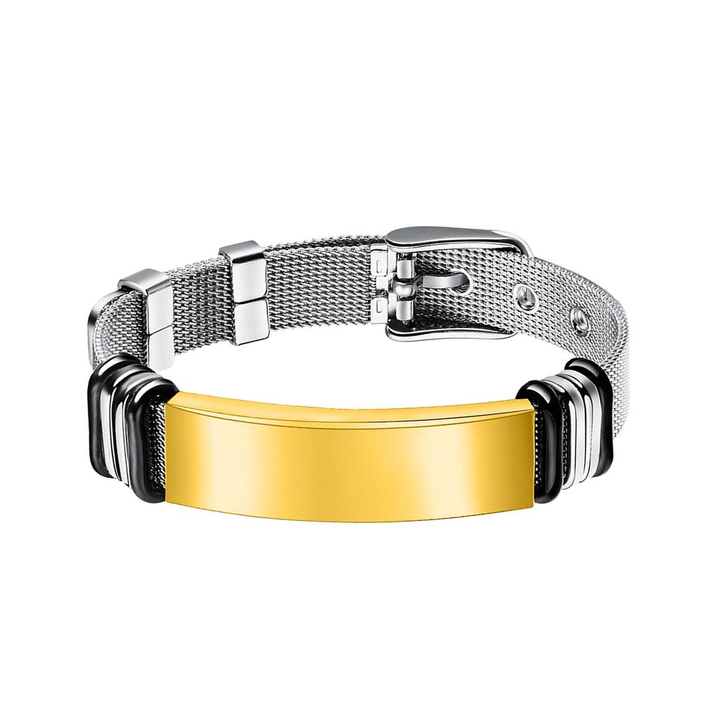 Simple Twisted Braid Leather Bracelet Stainless Steel Chain Engravable Jewelry