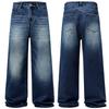 Spring Autumn Men's Vintage Distressed Baggy Straight Jeans High Street Denim Pants Streetwear Male Trousers