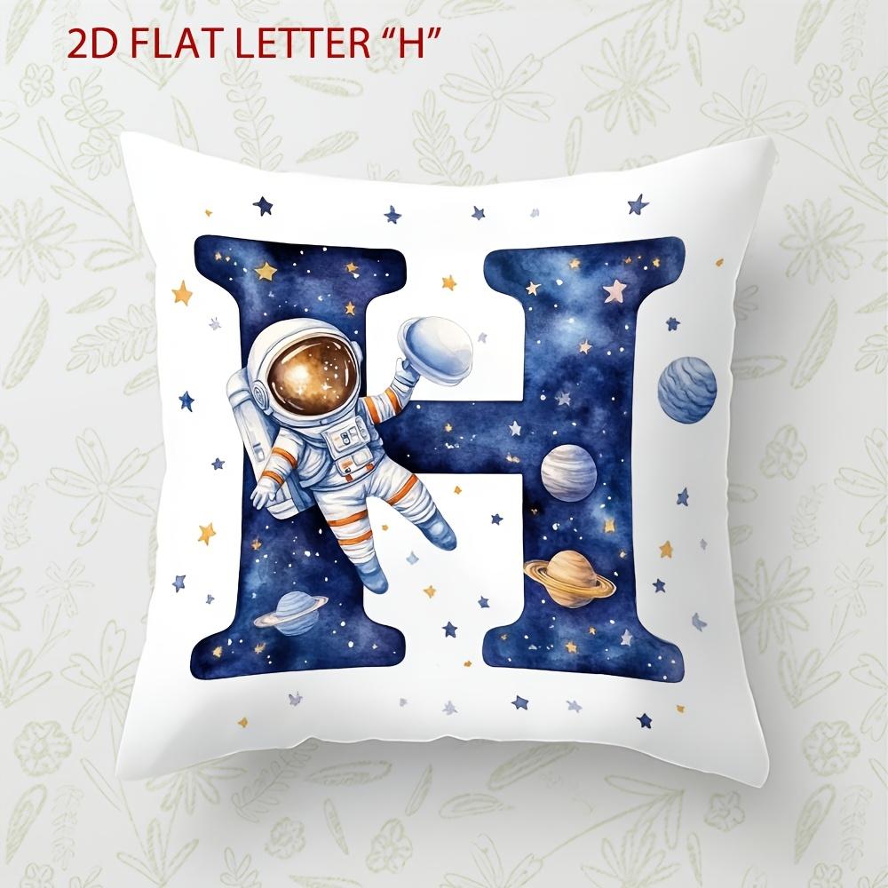 Astronaut Letter Print Pillow Cover Cosmic Space Theme Cushion Cover For Office Sofa Bedroom Living Room Home Decor Galaxy Style