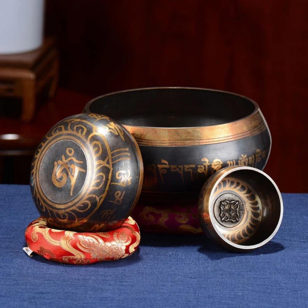 Tibetan Singing Bowl Set Sound Bowls Meditation Nepal Music Bowl Buddhism for Meditation Yoga Stress Relief Tibet Copper Bowl