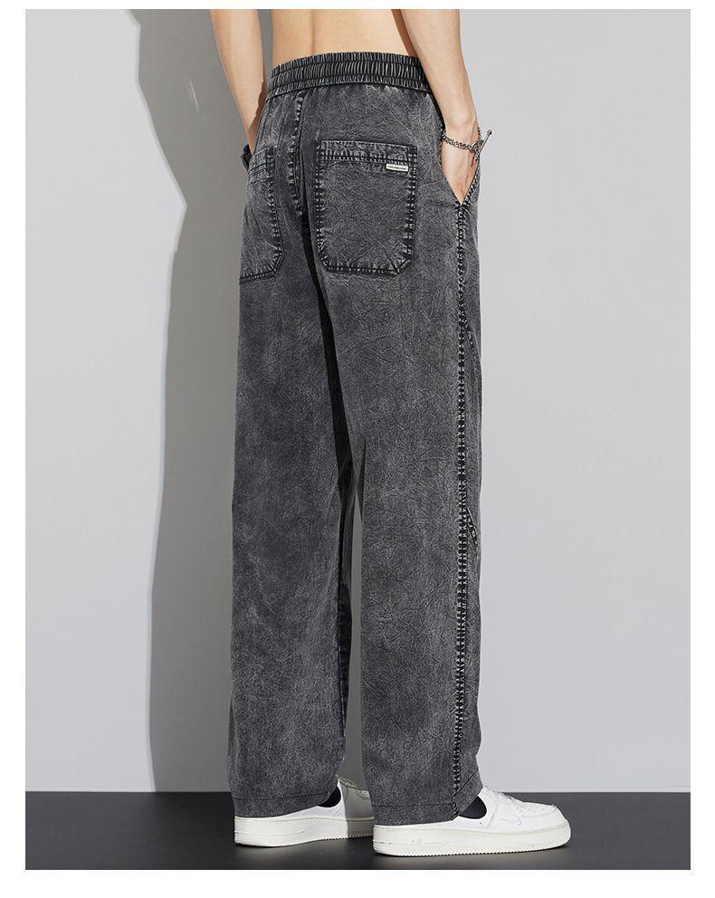 Men's Summer 2026 Snowflake Tencel Jeans - Thin, Loose, Straight-Leg, Trendy American Style, Washed Casual Long Pants