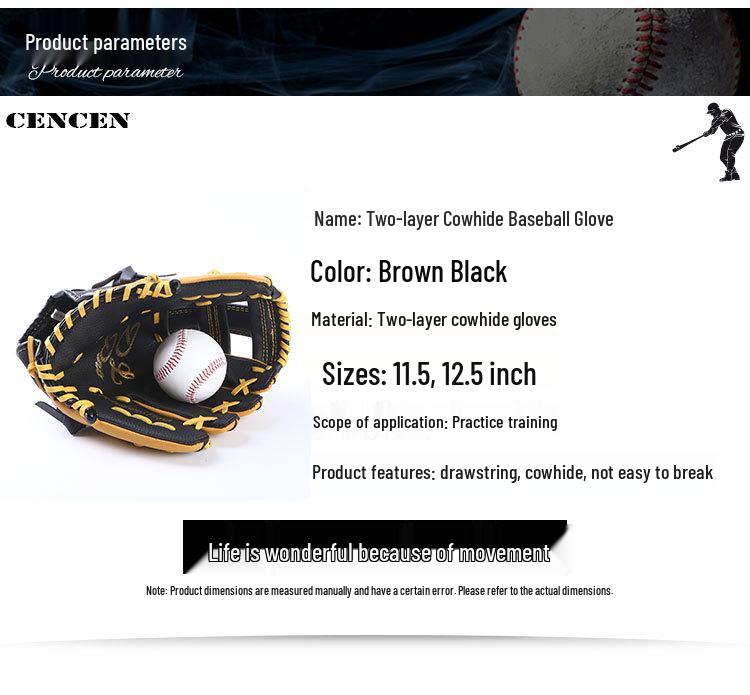 Cen Cen Młodzieżowa Dwupowłokowa Skórzana Rękawica Baseballowa & Softballowa - Ręka Lewa/Prawa Rękawica Pałkarza