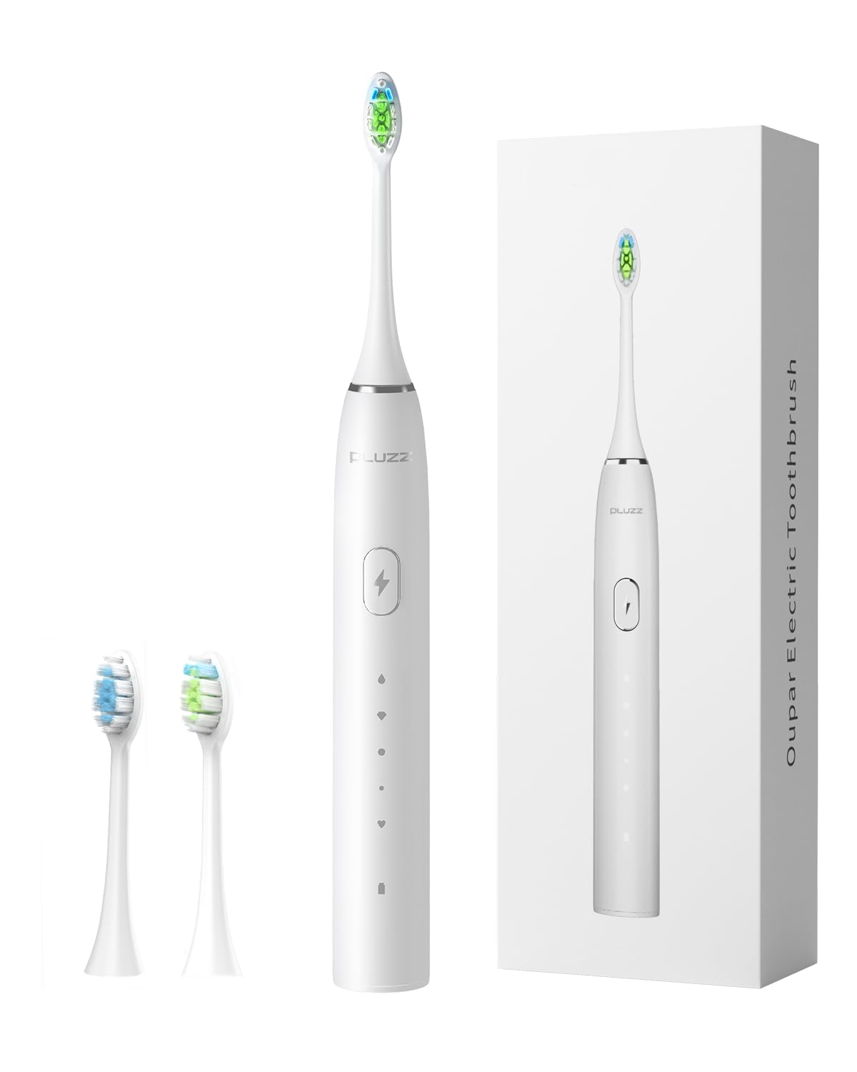 

PLUZZ R101 Electric Toothbrush with 15 Smart Sonic Two DuPont Brush Battery IPX7 and Smart Timer Function Modes, Toothbrush, Heads, 7-Month Life,