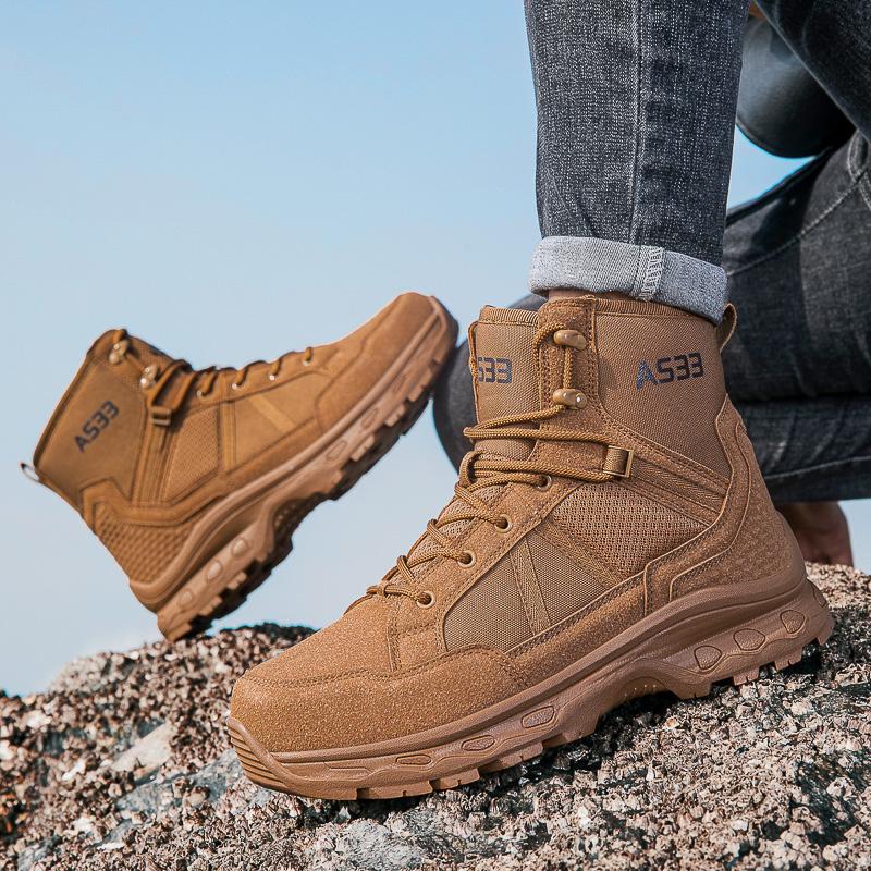 New Men's Hiking Boots High Top Combat Training Boots Anti Slip Snow Boots Field Desert Boots Outdoor Cycling Shoes