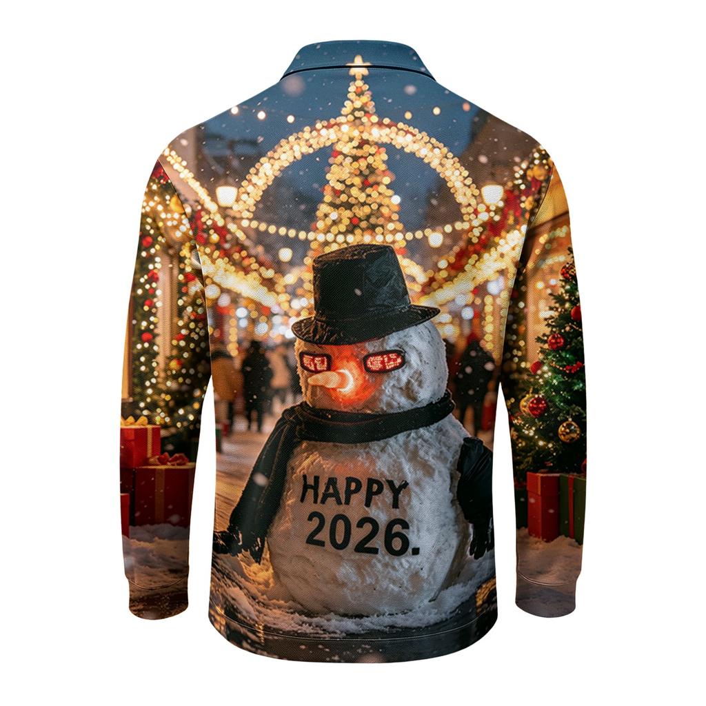 Men's Long Sleeve Golf Shirt Quick-Dry Mesh Casual Top with Christmas Print for Holiday Wear