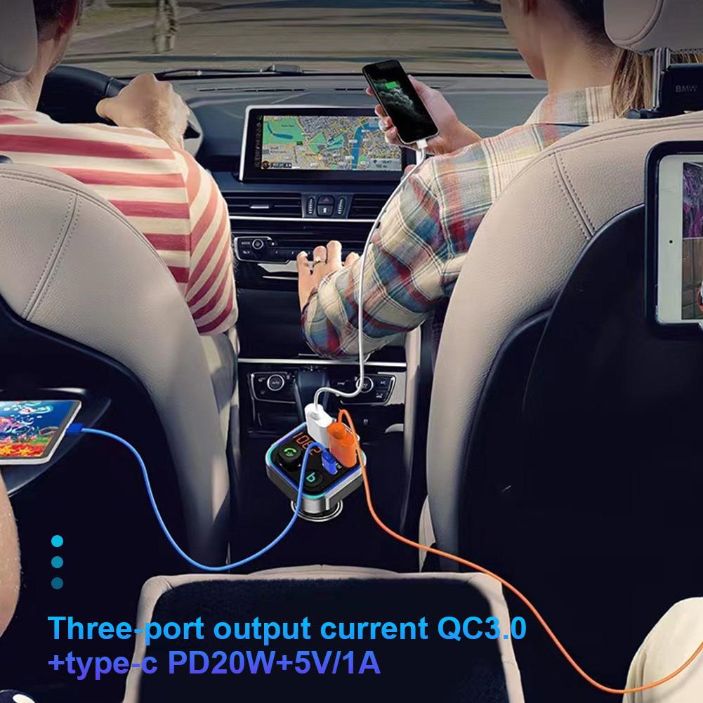 Bluetooth 5.0 Car FM Transmitter PD Type-C Dual USB Ambient Player Handsfree MP3 Charger Type-C Wireless Light PD QC3.0 Adapter