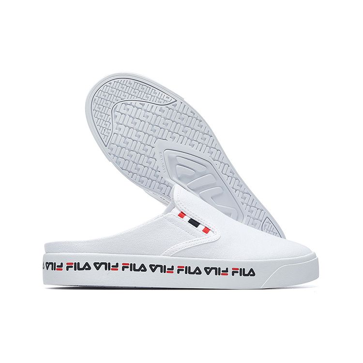 FILA Slip-On Mule Round Toe Low Top Canvas Shoes Women sneaker White F62W021301FWT