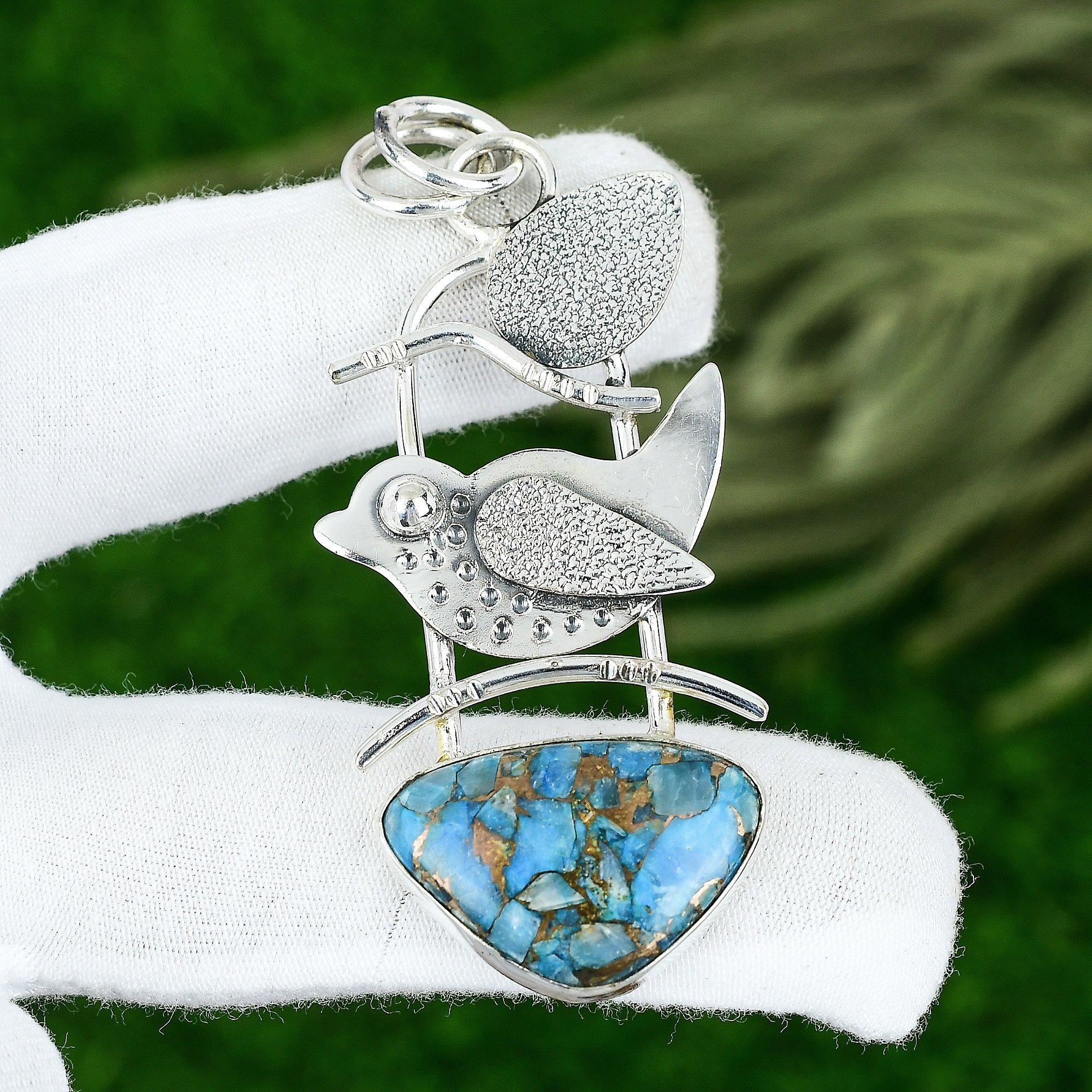 Copper Neon Apatite Gemstone Birthday Bezel Pendant Jewelry 925 Sterling Silver