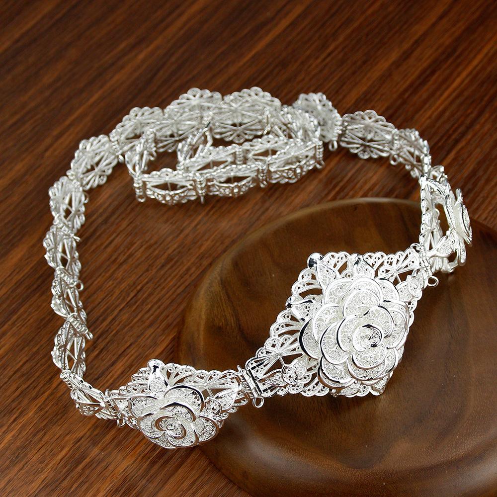 

Шикарный цветочный пояс золотого цвета для женщин, металлическая цепочка, регулируемая длина, свадебные украшения серебряный