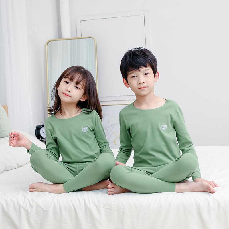 2-piece children's autumn and winter solid color autumn clothes and trousers suit boys and girls comfortable thermal underwear