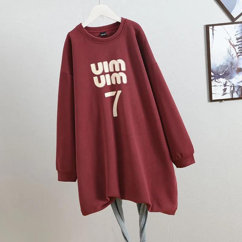 

Sweatshirt for Women Cotton Oversize Fleece Thickened Loose Round Neck Casual Pullover Long Sleeve Winter Sweatshirt Top XXXXL червоний