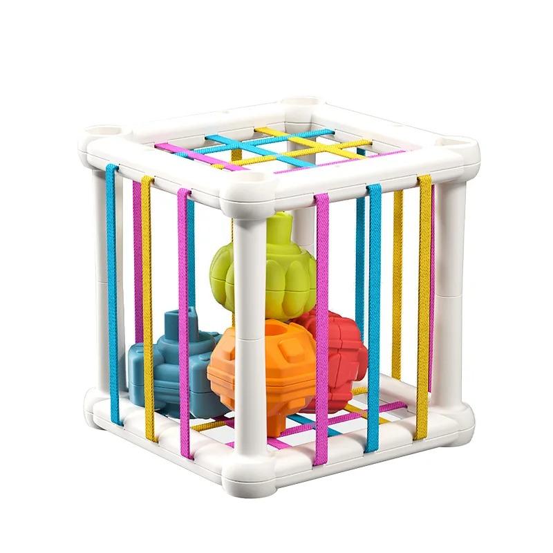 Baby Montessori Shape Sorter Cube Rainbow Colorful Blocks Sorting Game Infant Cognitive Grip Training Learning Educational Toy