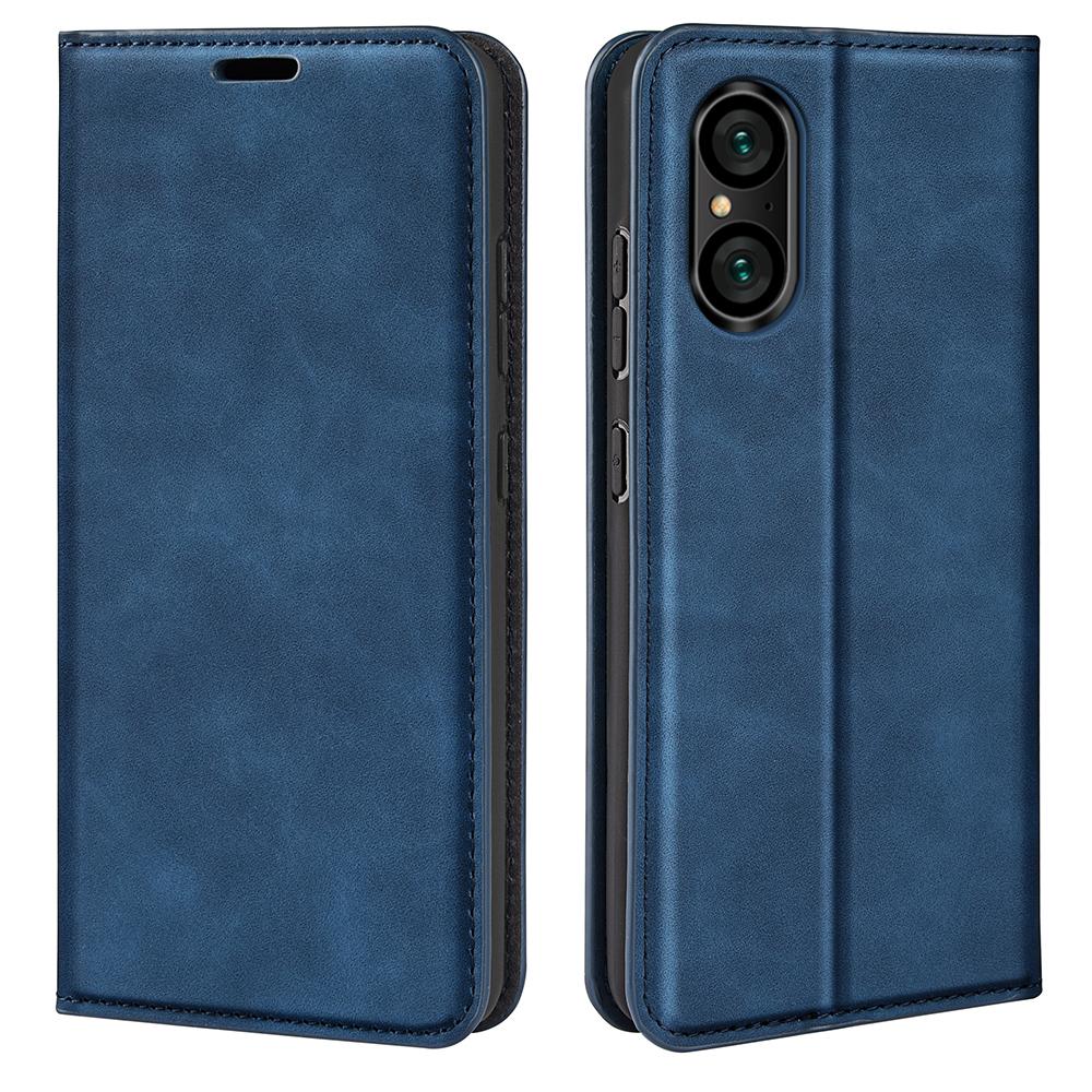 

For Sony Xperia 5 V PU Leather Phone Case Skin-touch Feeling Wallet Stand Anti-drop Cover Blue