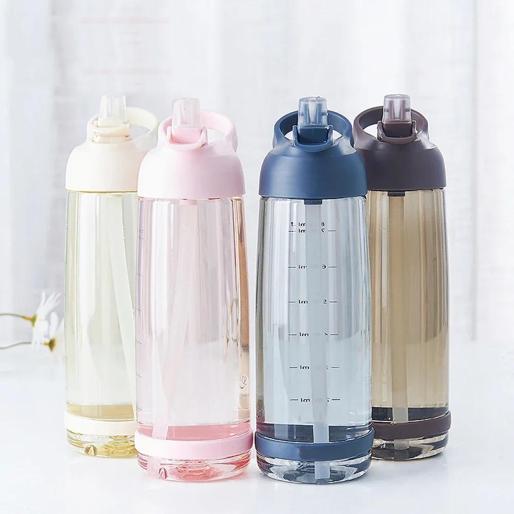 1000ml Eco - friendly Outdoor Sports Water Bottle with Straw and Lid, Plastic BPA, for Hiking and Camping