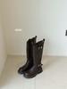 Leather platform boots women's 2025 new spring and autumn knee knight boots brown high boots belt buckle boots