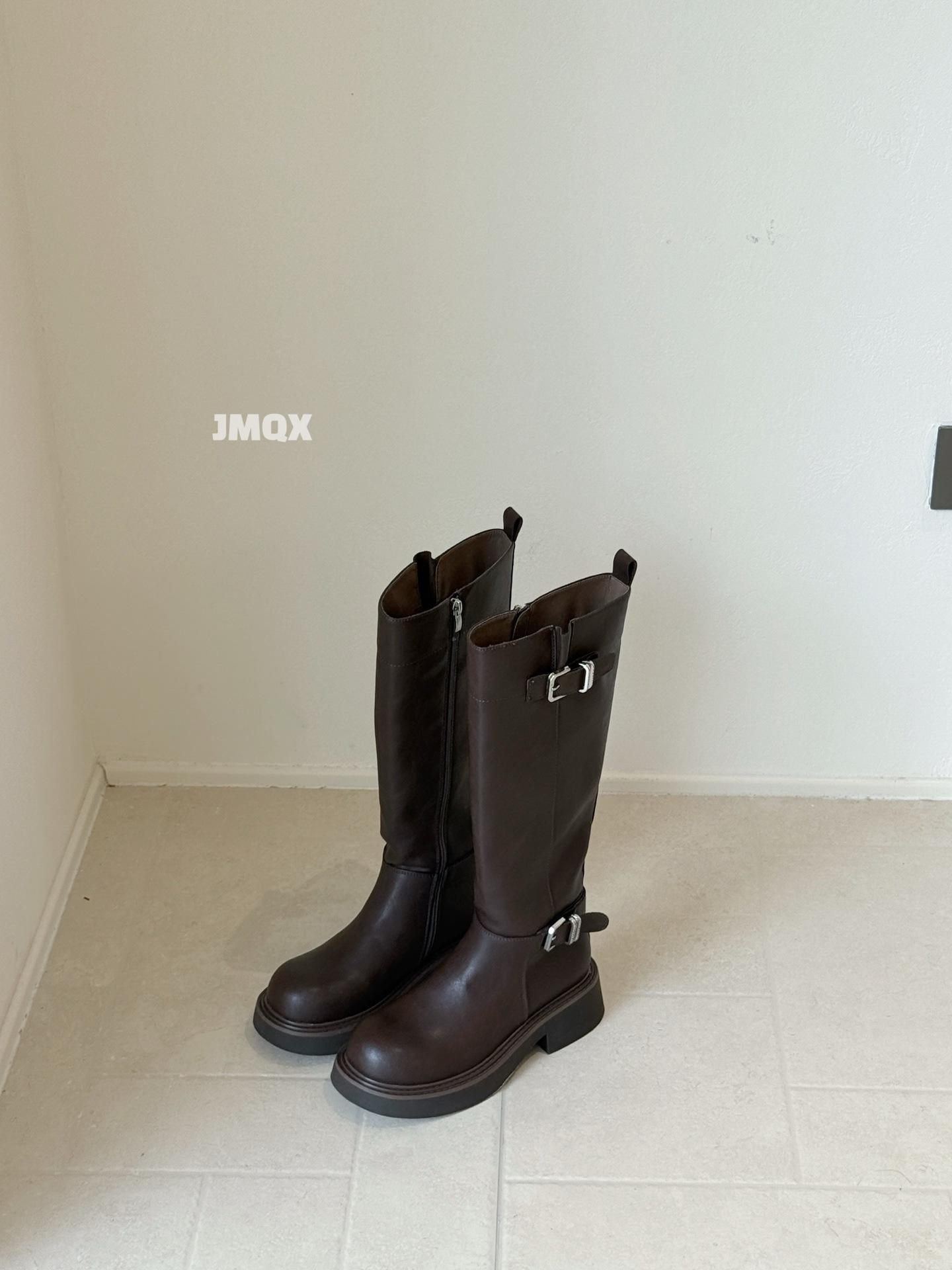 

Женские кожаные ботфорты на платформе 2025 новая весна и осень ботфорты до колена коричневые высокие сапоги сапоги с пряжкой 39 коричневый