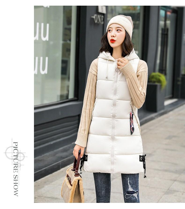 

Down cotton-padded vest women s jacket autumn and winter sleeveless vest medium and long hooded vest Korean version cotton-padded jacket tide 4X