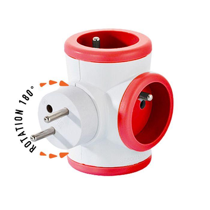 Bloc prise Triplite 3x16A rotatif - WATT&CO - Rouge