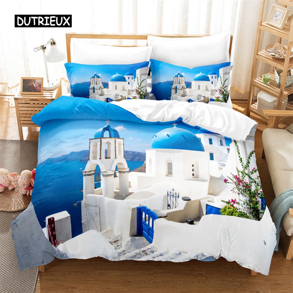 Seaside City Bedding Set Duvet Cover Set 3d Bedding Digital Printing Bed Linen Queen Size Bed Set  Fashion Design