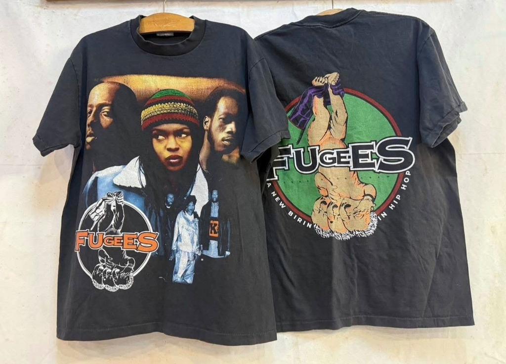 Unisex shirt Cotton Oversize Large Size Vintage FUGEES AOP 90s Hiphop Band Tour Size L Single Stitch T-Shirt REPRINT