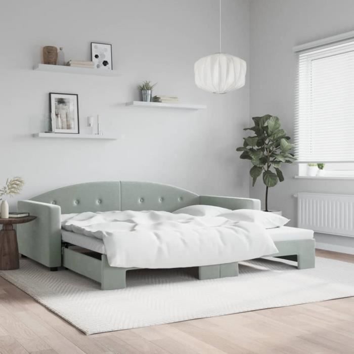 VidaXL Lit de jour avec lit gigogne gris clair 100x200 cm velours 3197308